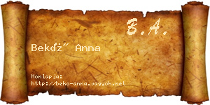 Bekő Anna névjegykártya
